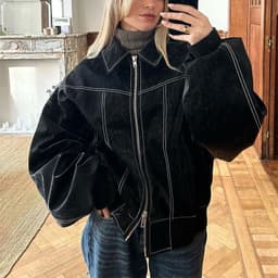 image-Loose Fashion Retro Jacket Cool Stand Collar Long Sleeve Jacket Womens Clothing