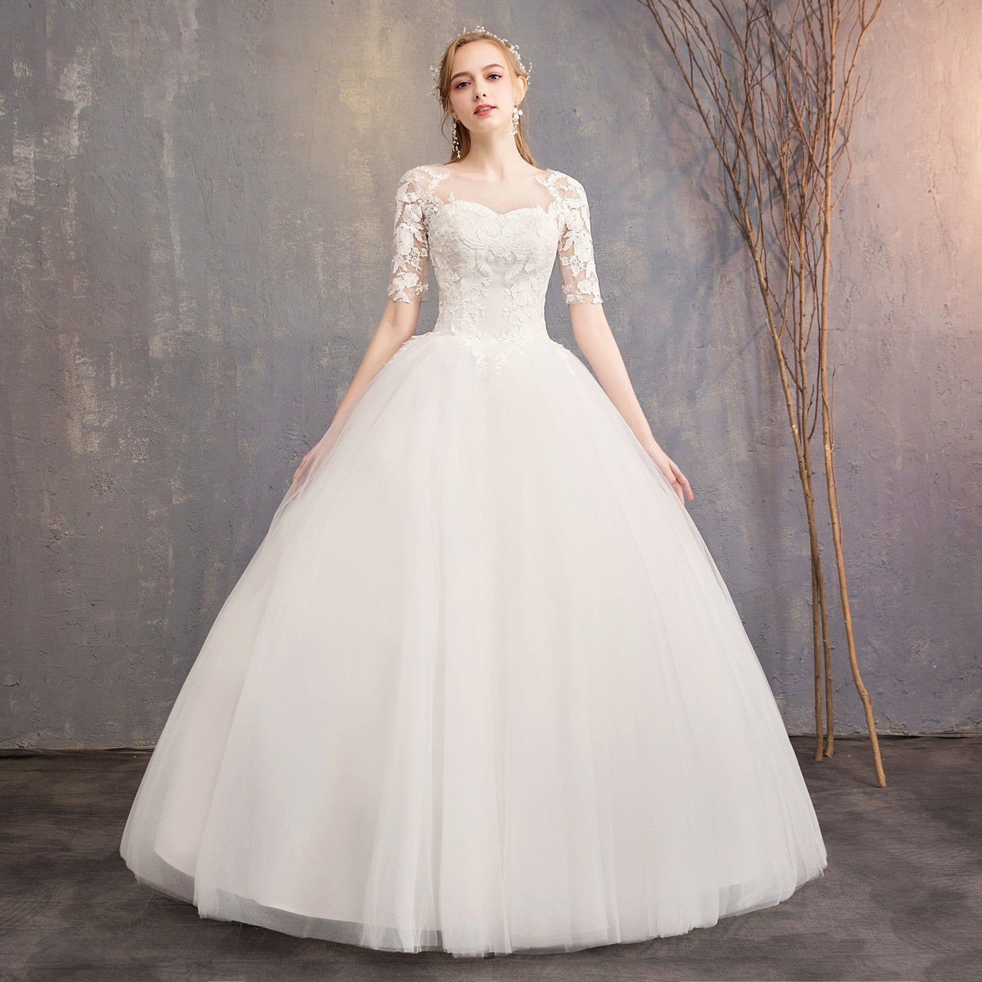 image-New Fashion Slim Fit Lace Mid Sleeve Plus Size Photo Studio Wedding Dress