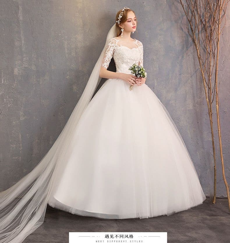 image-New Fashion Slim Fit Lace Mid Sleeve Plus Size Photo Studio Wedding Dress