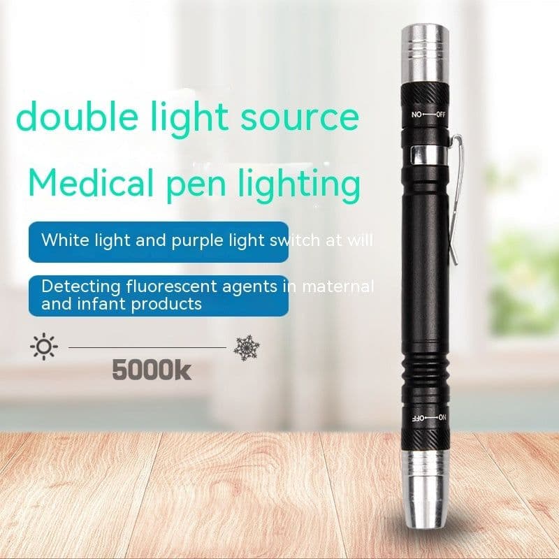 image-White Purple Light Double-headed Flashlight Pen Lamp Medical Pen Lamp Aluminum Alloy