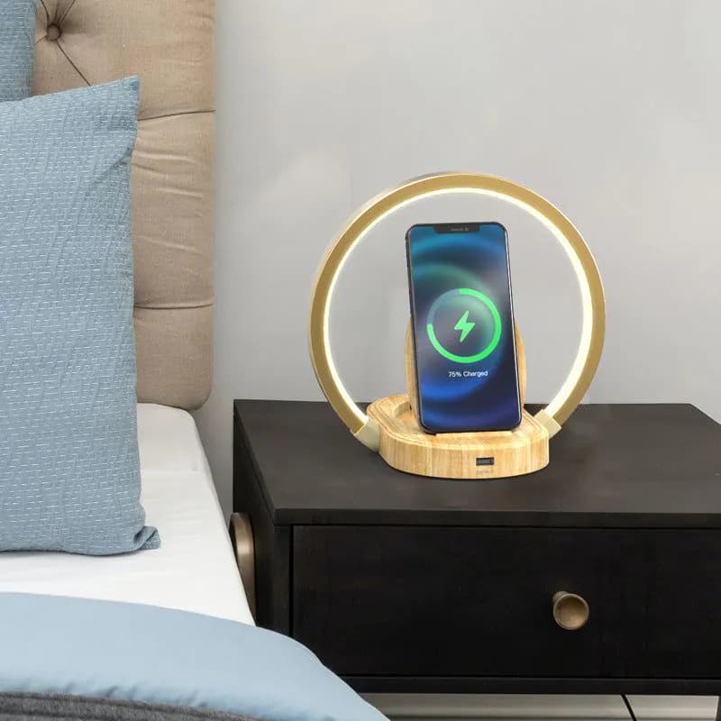 image-Night Lights Lamp Bluetooth Speaker Table Light With 10W Wireless Charger USB Port Phone Holder With Dynamic Color