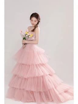 image-Elegant Girl's Wedding Photography Dress Pink White