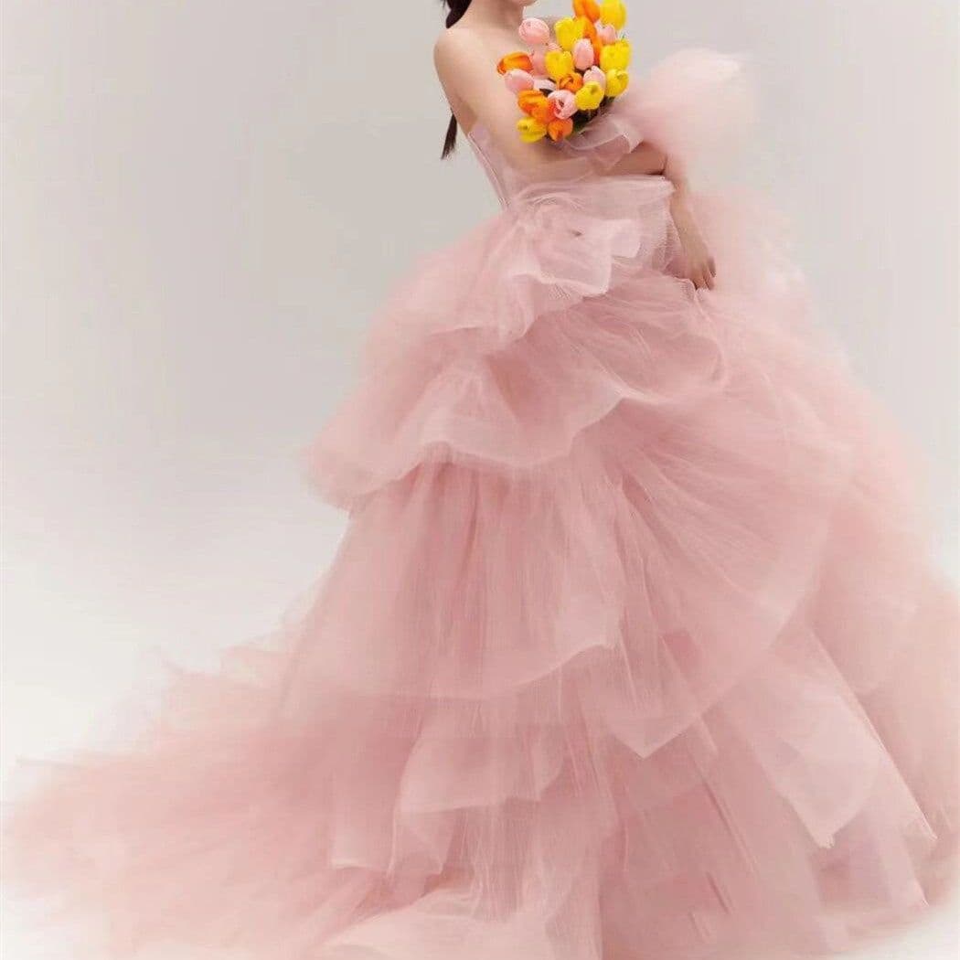 image-Elegant Girl's Wedding Photography Dress Pink White