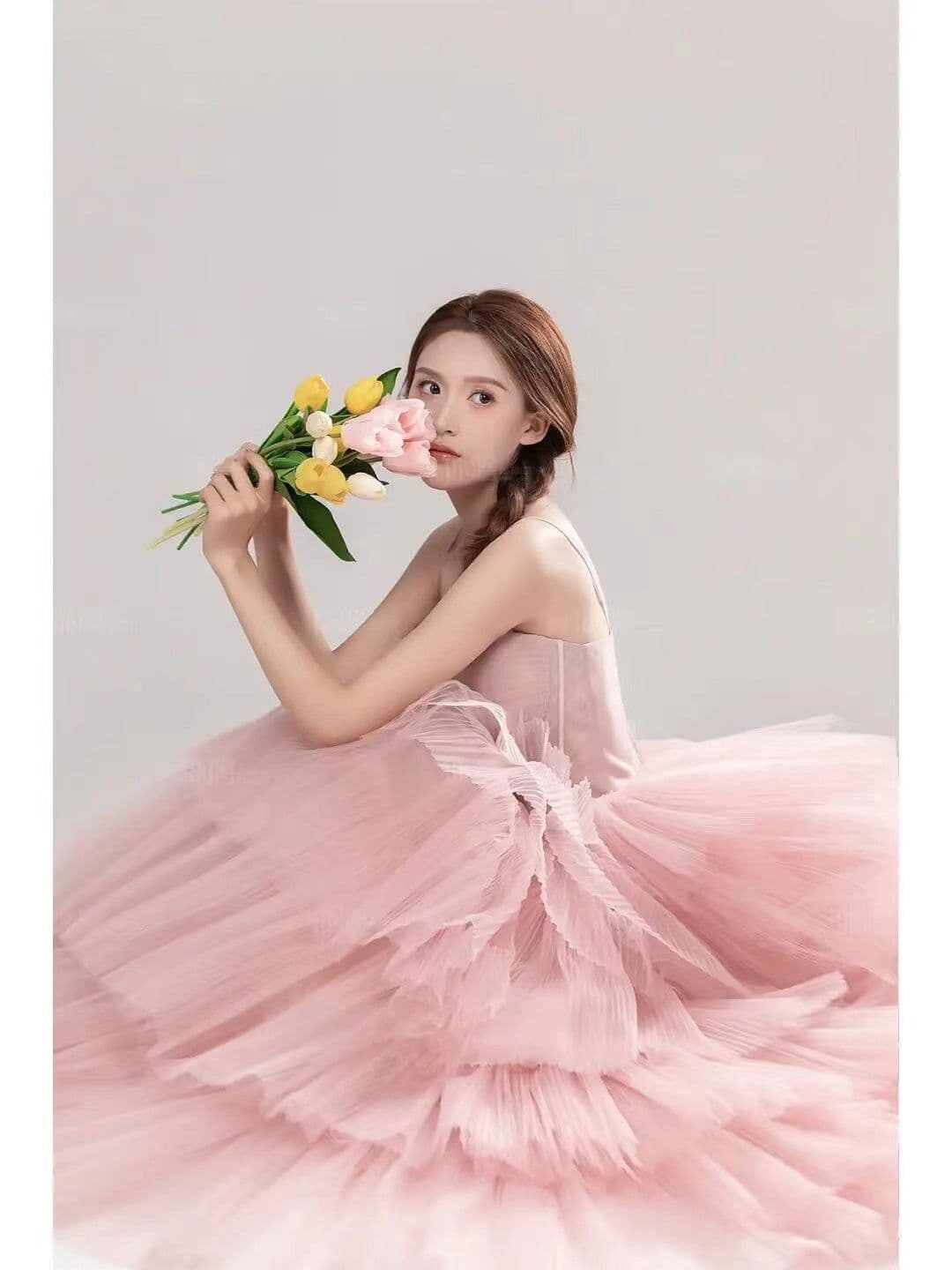 image-Elegant Girl's Wedding Photography Dress Pink White