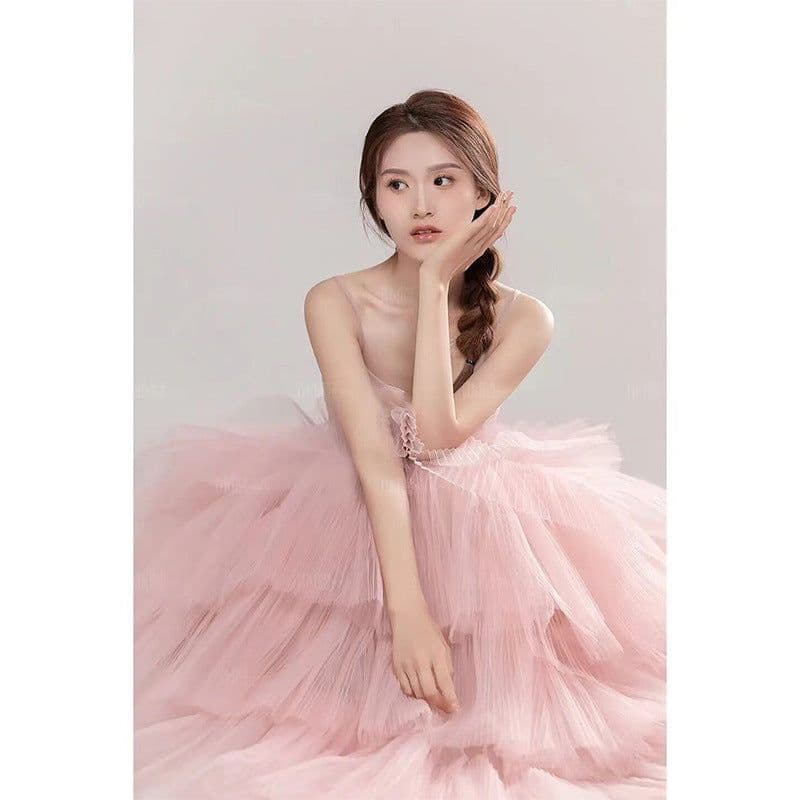 image-Elegant Girl's Wedding Photography Dress Pink White
