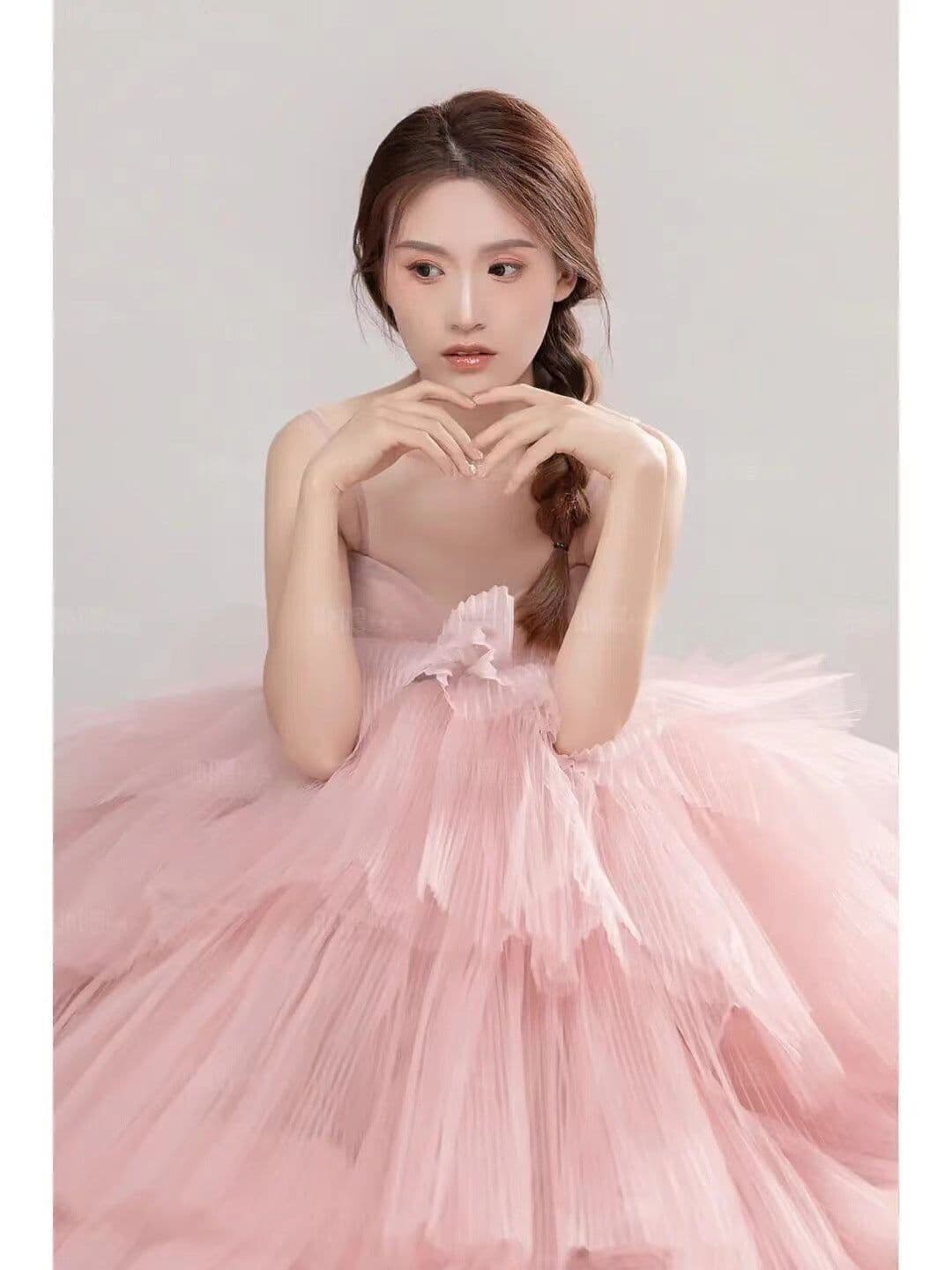 image-Elegant Girl's Wedding Photography Dress Pink White