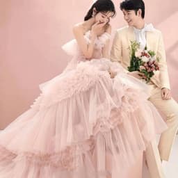 image-Street Photography Pettiskirt Colored Mesh Temperament Banquet Light Wedding Dress