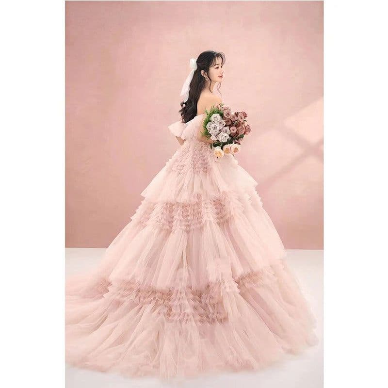 image-Street Photography Pettiskirt Colored Mesh Temperament Banquet Light Wedding Dress