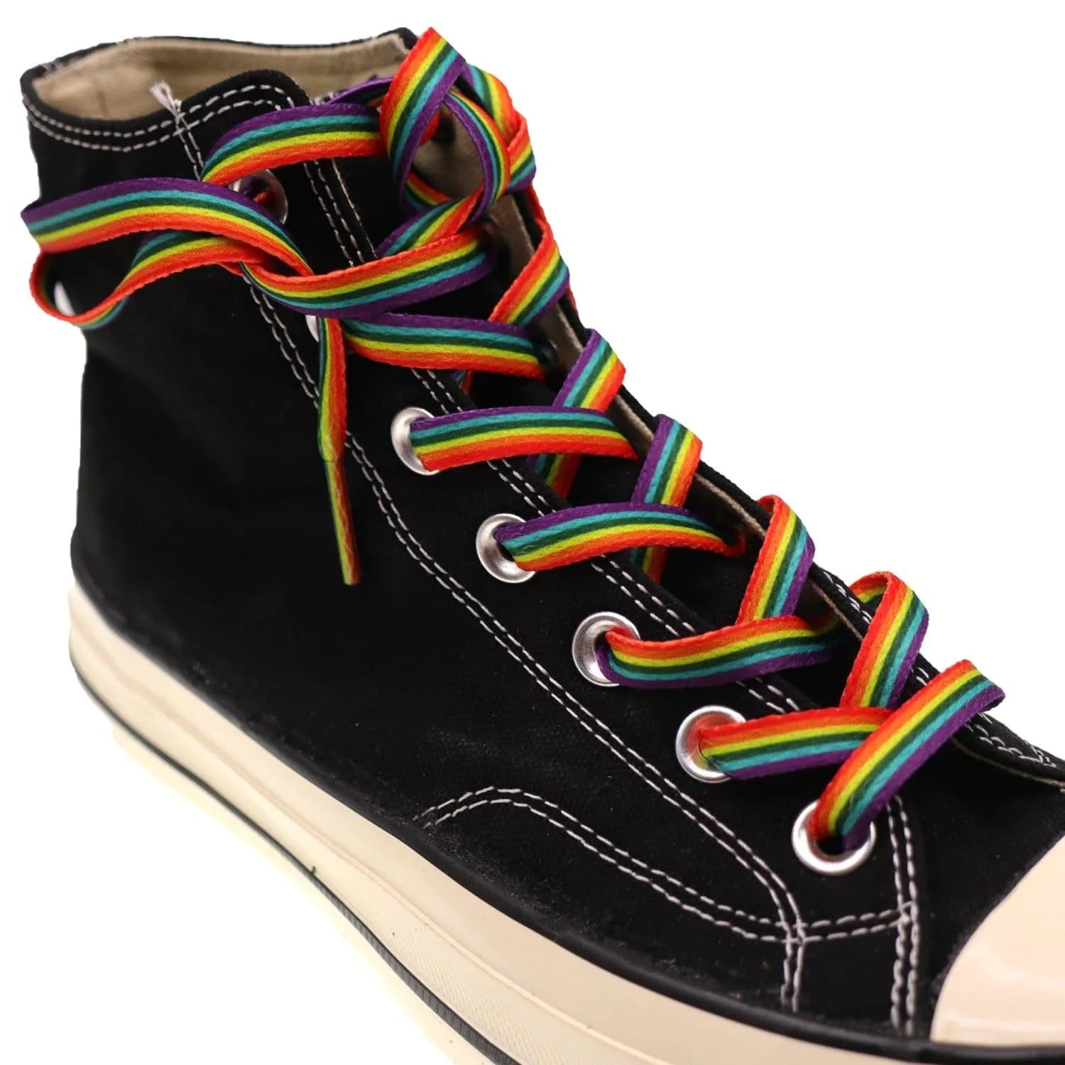 image-Rainbow Gradient Color Shoelace White Shoes Canvas Shoes
