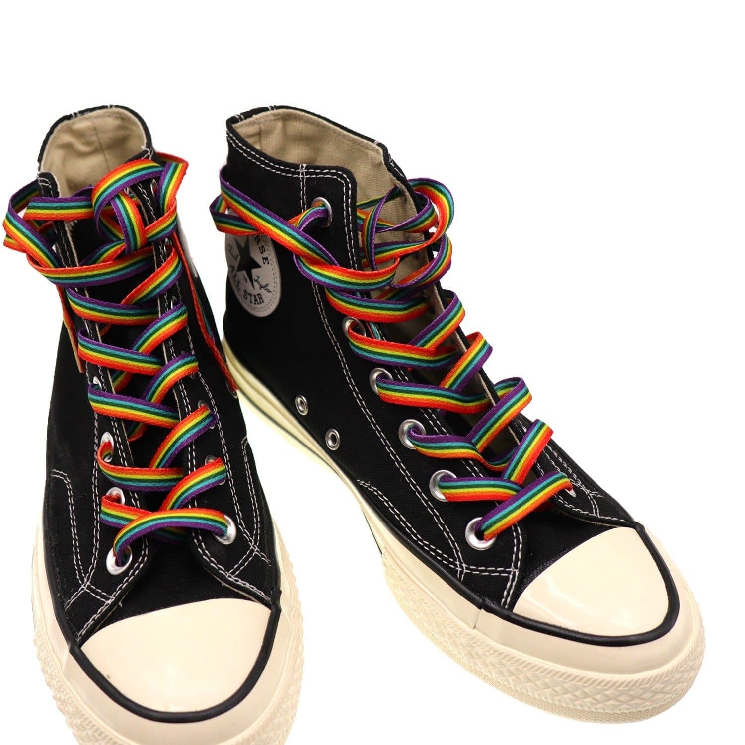 image-Rainbow Gradient Color Shoelace White Shoes Canvas Shoes