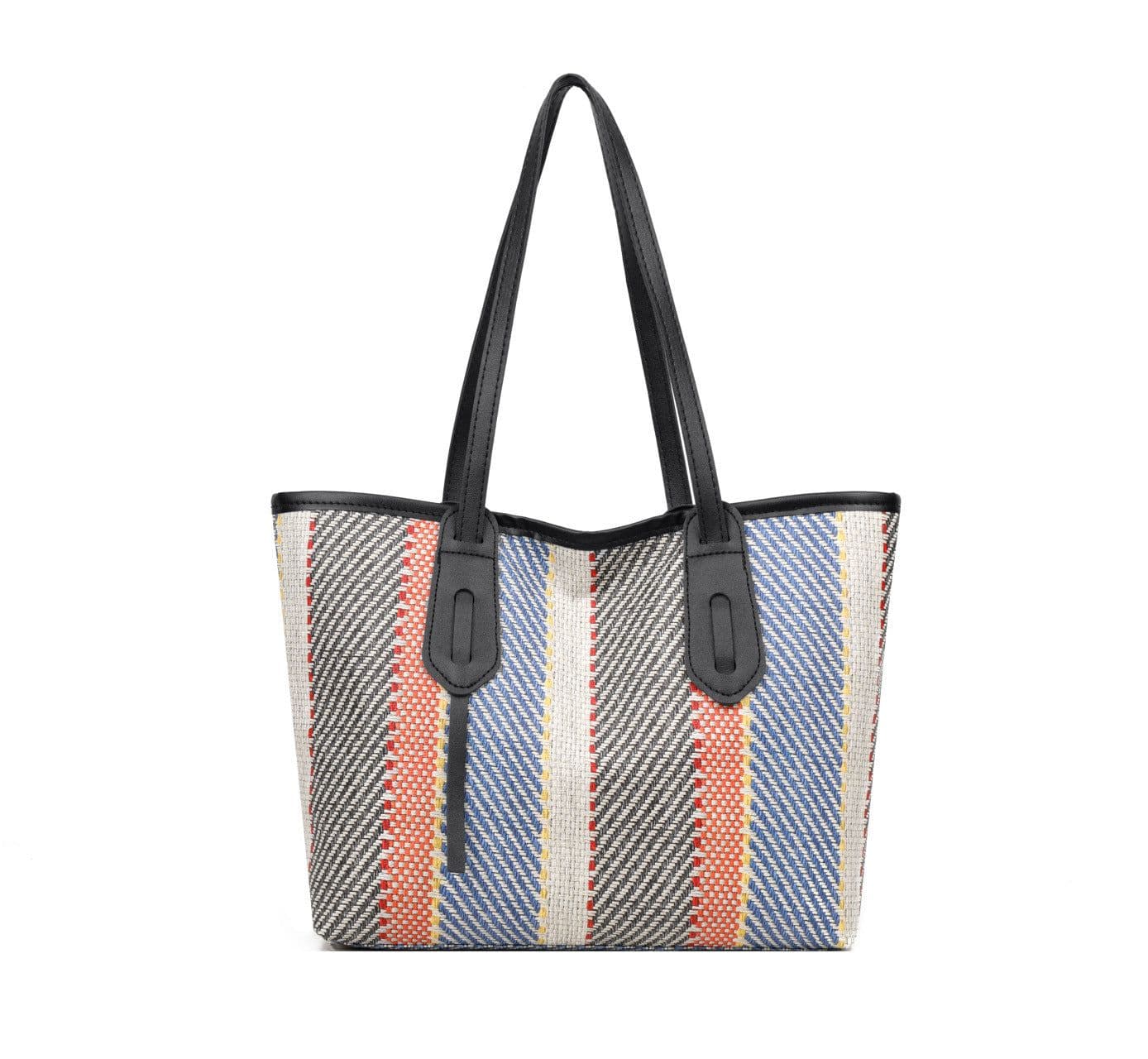 image-Bag Female Cotton And Linen Stripes Tote Bag Fabric Shoulder Bag