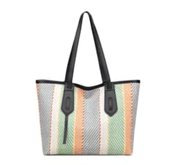 image-Bag Female Cotton And Linen Stripes Tote Bag Fabric Shoulder Bag
