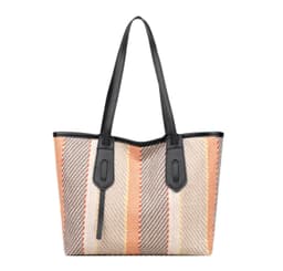 image-Bag Female Cotton And Linen Stripes Tote Bag Fabric Shoulder Bag
