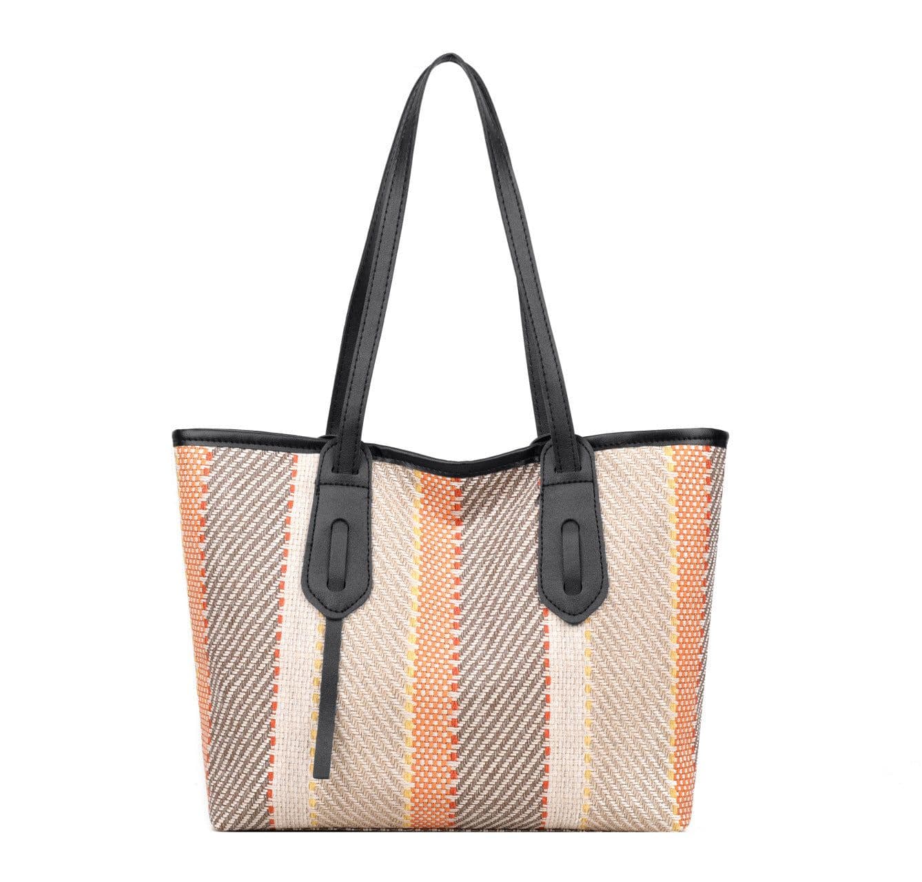 image-Bag Female Cotton And Linen Stripes Tote Bag Fabric Shoulder Bag