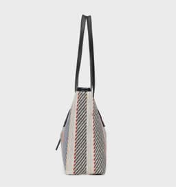 image-Bag Female Cotton And Linen Stripes Tote Bag Fabric Shoulder Bag