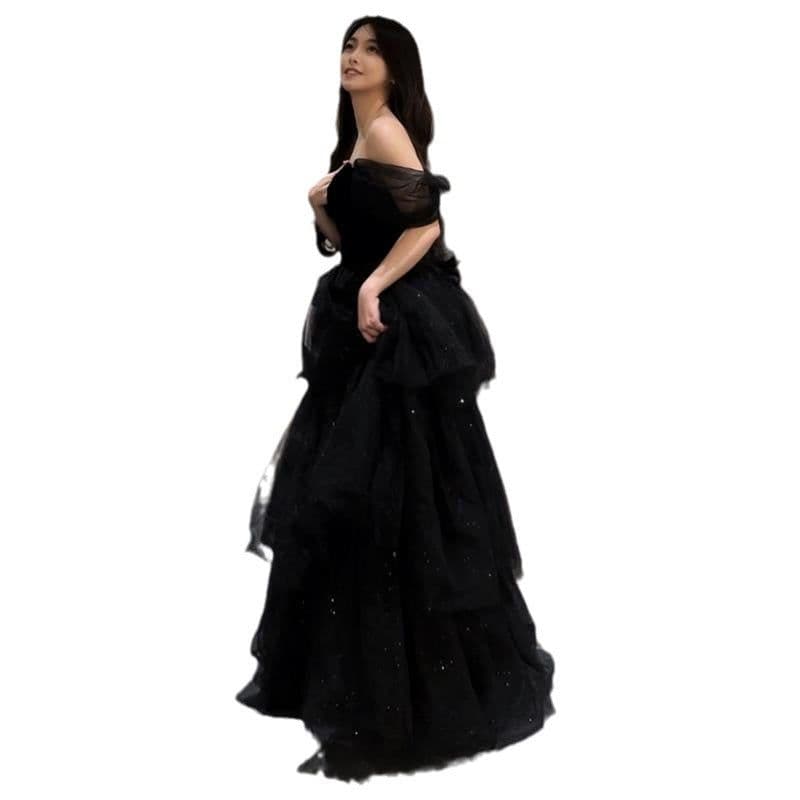 image-Black Evening Dress Light Luxury Minority French Style Pettiskirt