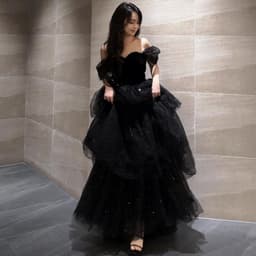 image-Black Evening Dress Light Luxury Minority French Style Pettiskirt