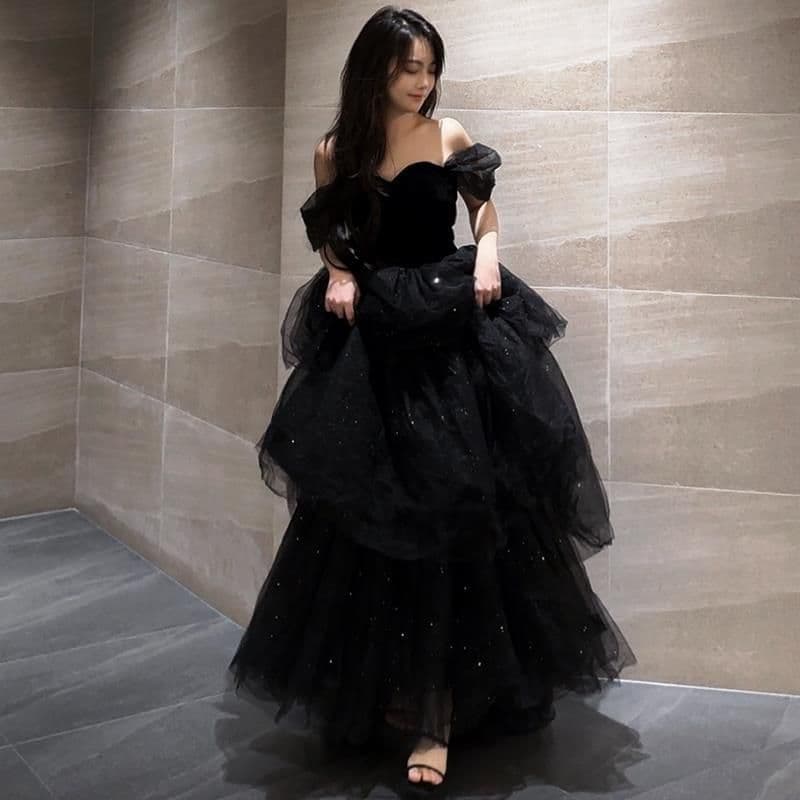 image-Black Evening Dress Light Luxury Minority French Style Pettiskirt