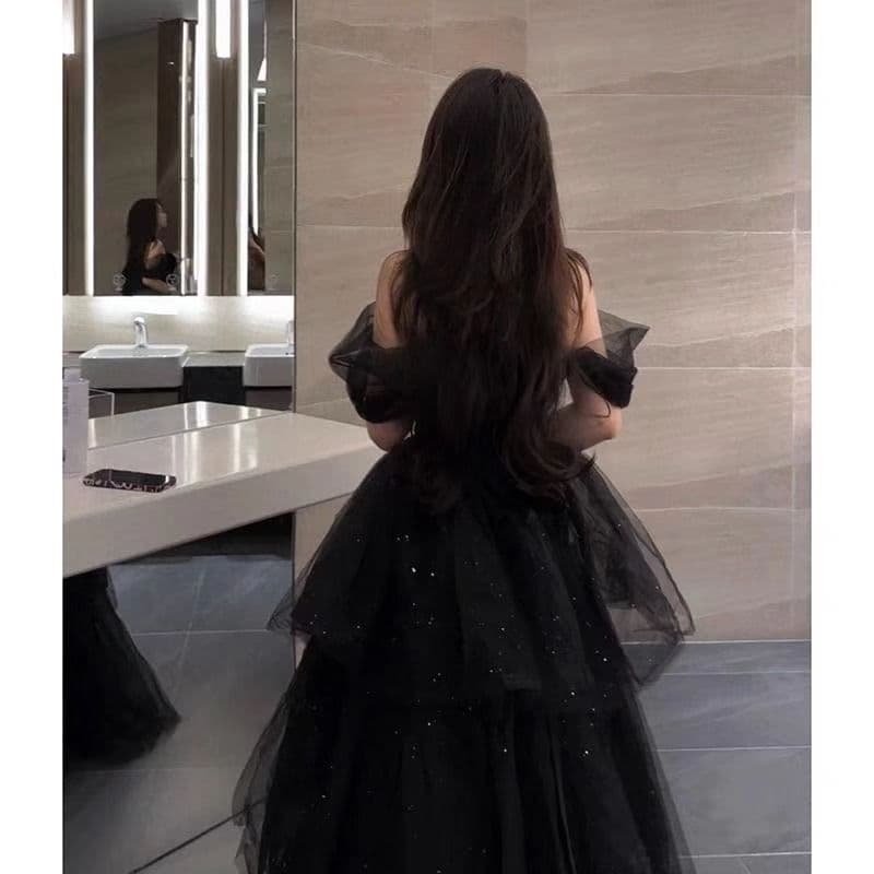 image-Black Evening Dress Light Luxury Minority French Style Pettiskirt