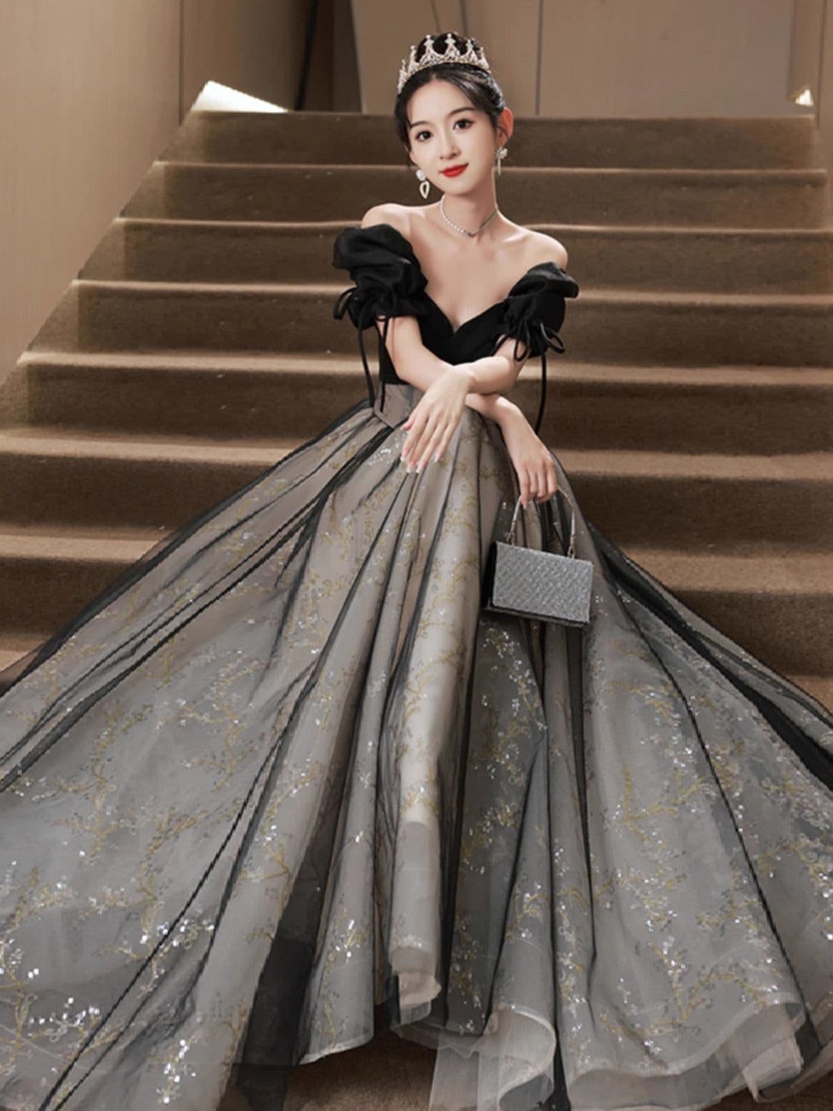 image-Off-shoulder Evening Dress High Sense Annual Birthday Performance Princess Dress