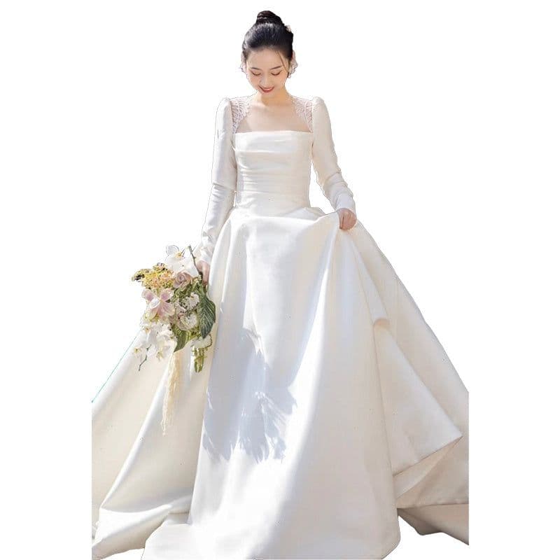 image-New Autumn And Winter Long Sleeve Advanced Texture Satin Simple Dress