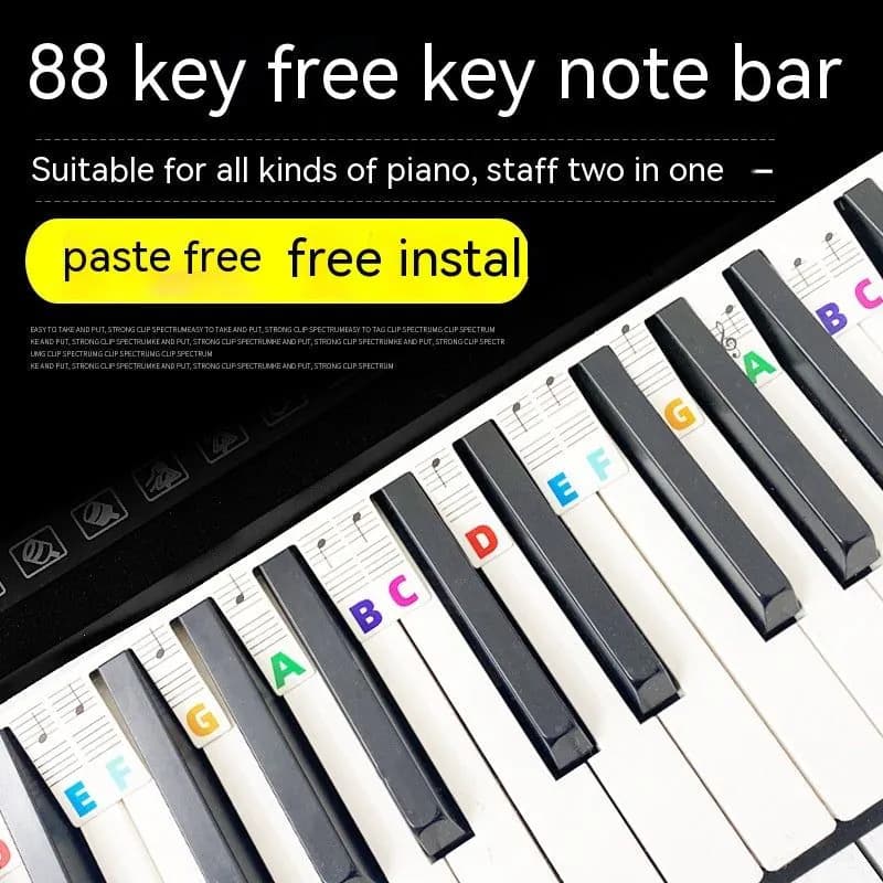 image-Piano Note Bar Keyboard Stickers 88 Key Staff White Card