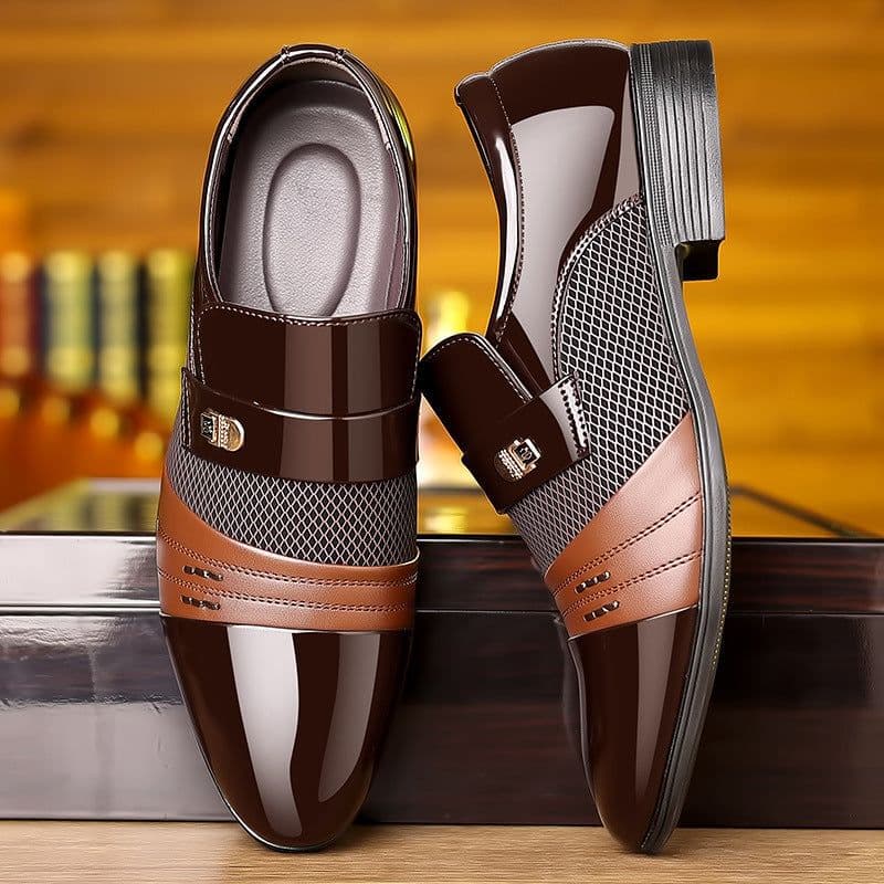 image-Wine Red Fashion Patchwork Leather Shoes For Men