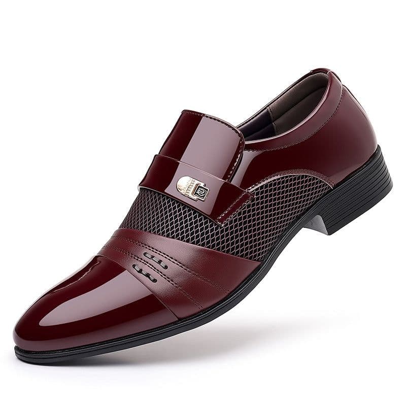 image-Wine Red Fashion Patchwork Leather Shoes For Men