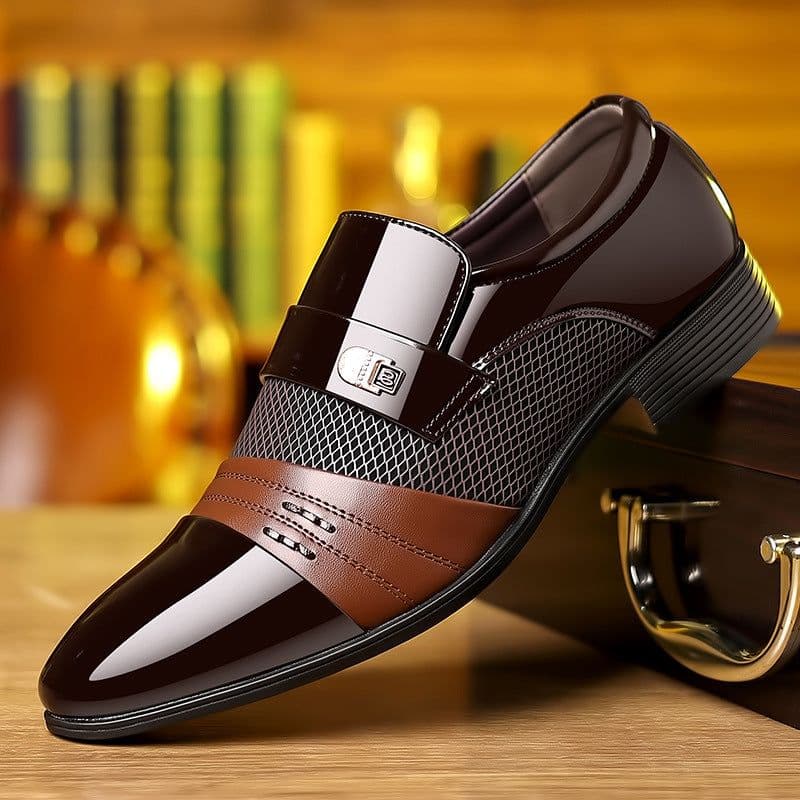 image-Wine Red Fashion Patchwork Leather Shoes For Men