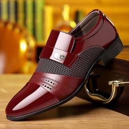 image-Wine Red Fashion Patchwork Leather Shoes For Men