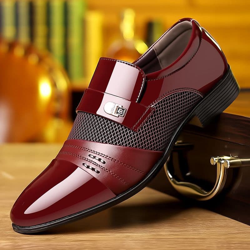 image-Wine Red Fashion Patchwork Leather Shoes For Men