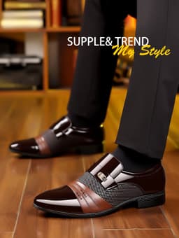 image-Wine Red Fashion Patchwork Leather Shoes For Men