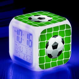 image-Football Pattern Little Alarm Clock Square Clock Student Children Mute Alarm