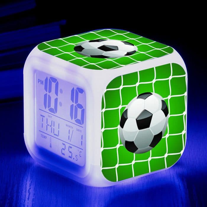 image-Football Pattern Little Alarm Clock Square Clock Student Children Mute Alarm