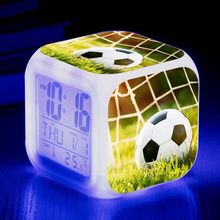 image-Football Pattern Little Alarm Clock Square Clock Student Children Mute Alarm