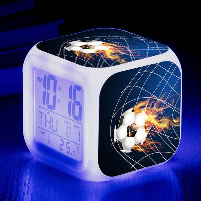 image-Football Pattern Little Alarm Clock Square Clock Student Children Mute Alarm