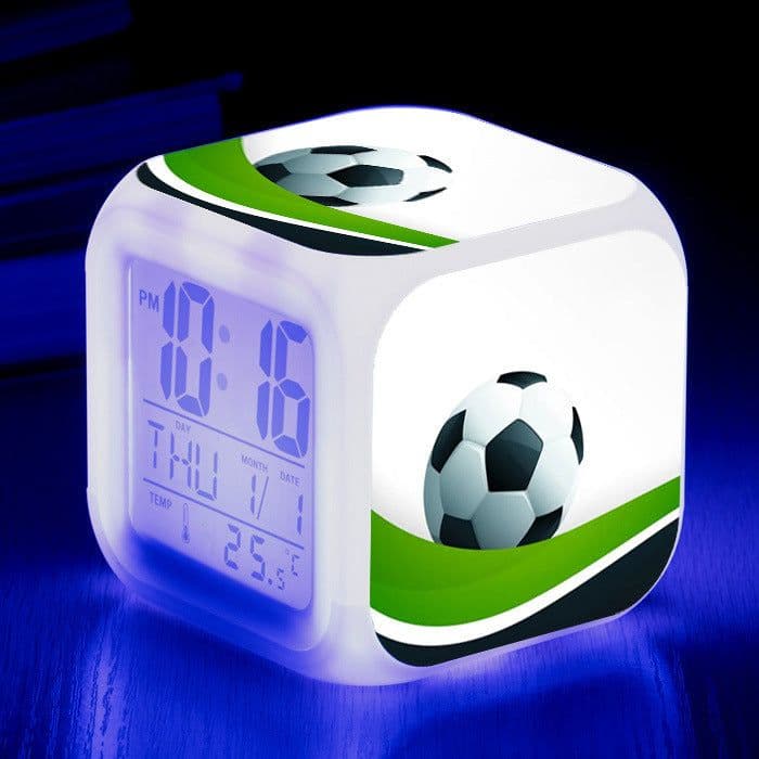 image-Football Pattern Little Alarm Clock Square Clock Student Children Mute Alarm