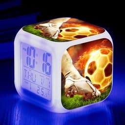 image-Football Pattern Little Alarm Clock Square Clock Student Children Mute Alarm