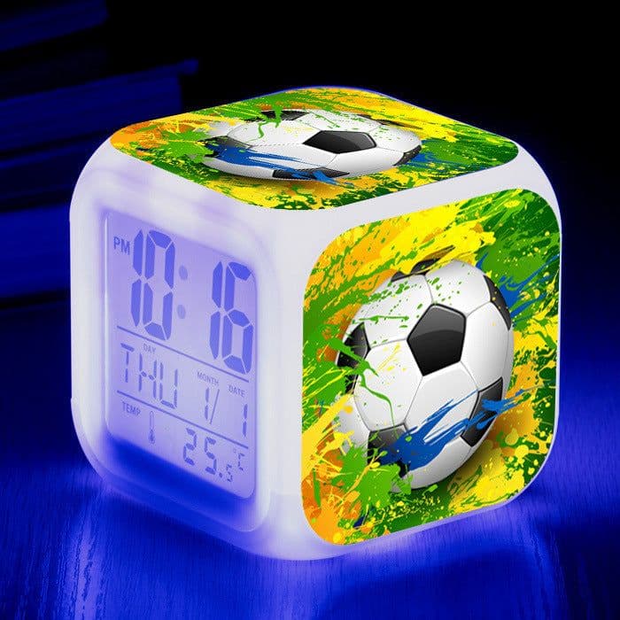 image-Football Pattern Little Alarm Clock Square Clock Student Children Mute Alarm