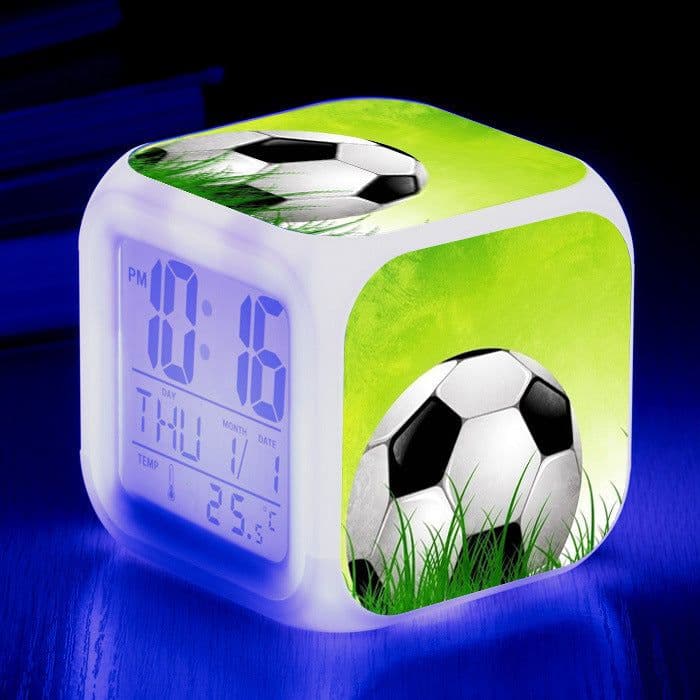 image-Football Pattern Little Alarm Clock Square Clock Student Children Mute Alarm