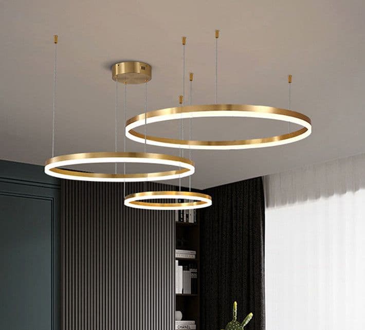 image-Nordic Modern Copper Circle Chandelier Atmospheric Light Luxury Living Room