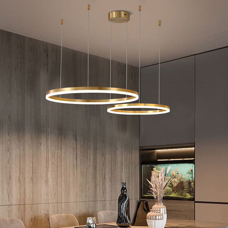 image-Nordic Modern Copper Circle Chandelier Atmospheric Light Luxury Living Room
