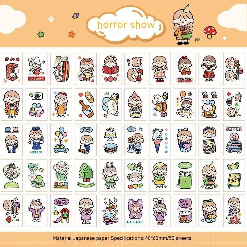 image-Stickers Hand Account Painting Heart Stickers Notebook Special Screen Protector Japanese Paper Cartoon Characters