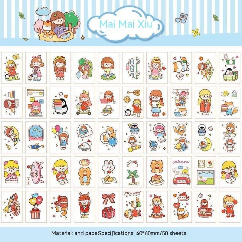 image-Stickers Hand Account Painting Heart Stickers Notebook Special Screen Protector Japanese Paper Cartoon Characters