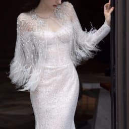 image-Annual Meeting Mermaid Heavy Industry Feather Dress