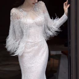 image-Annual Meeting Mermaid Heavy Industry Feather Dress