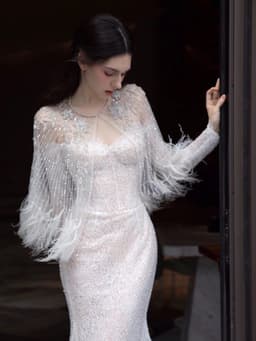 image-Annual Meeting Mermaid Heavy Industry Feather Dress