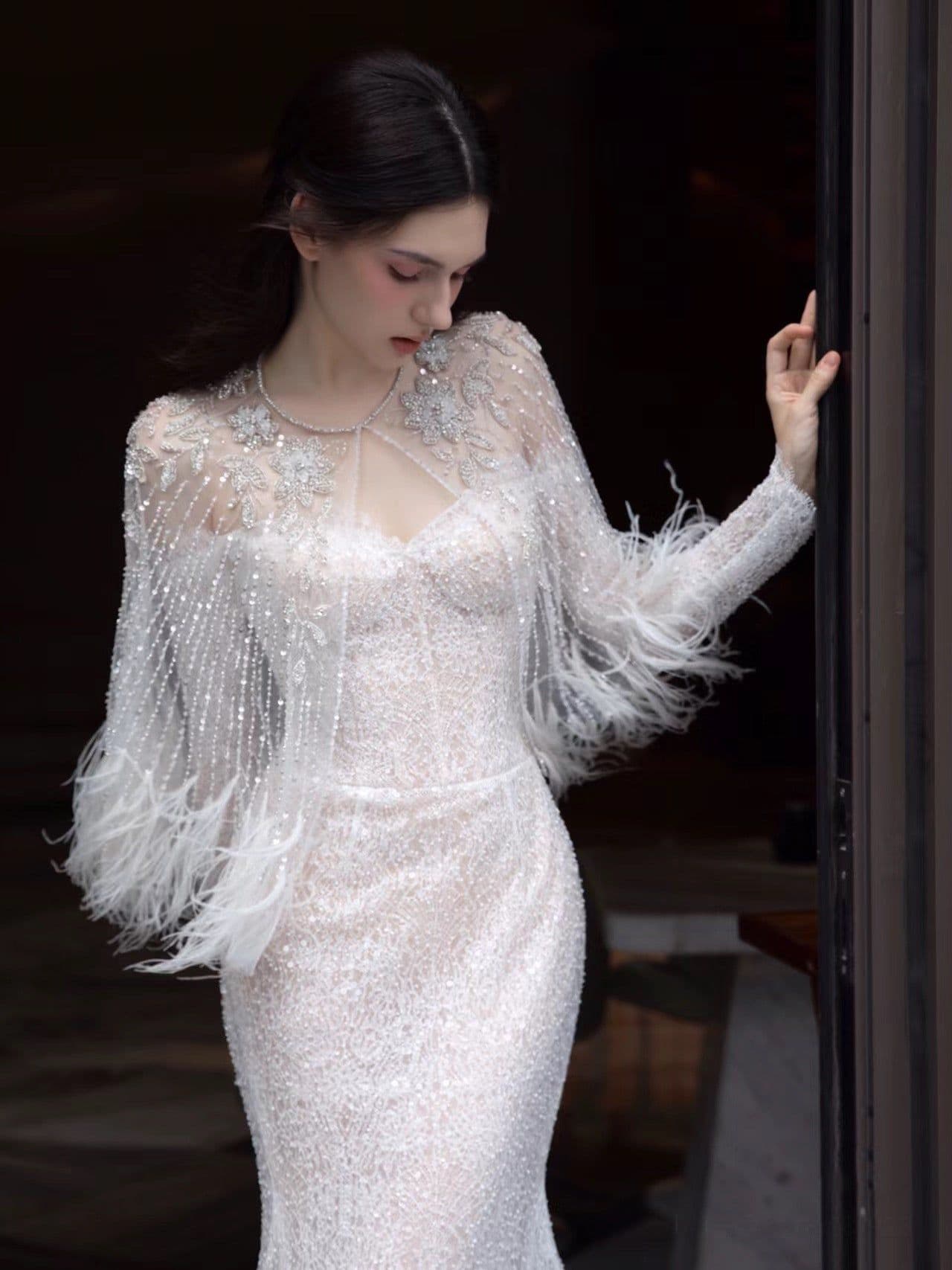image-Annual Meeting Mermaid Heavy Industry Feather Dress