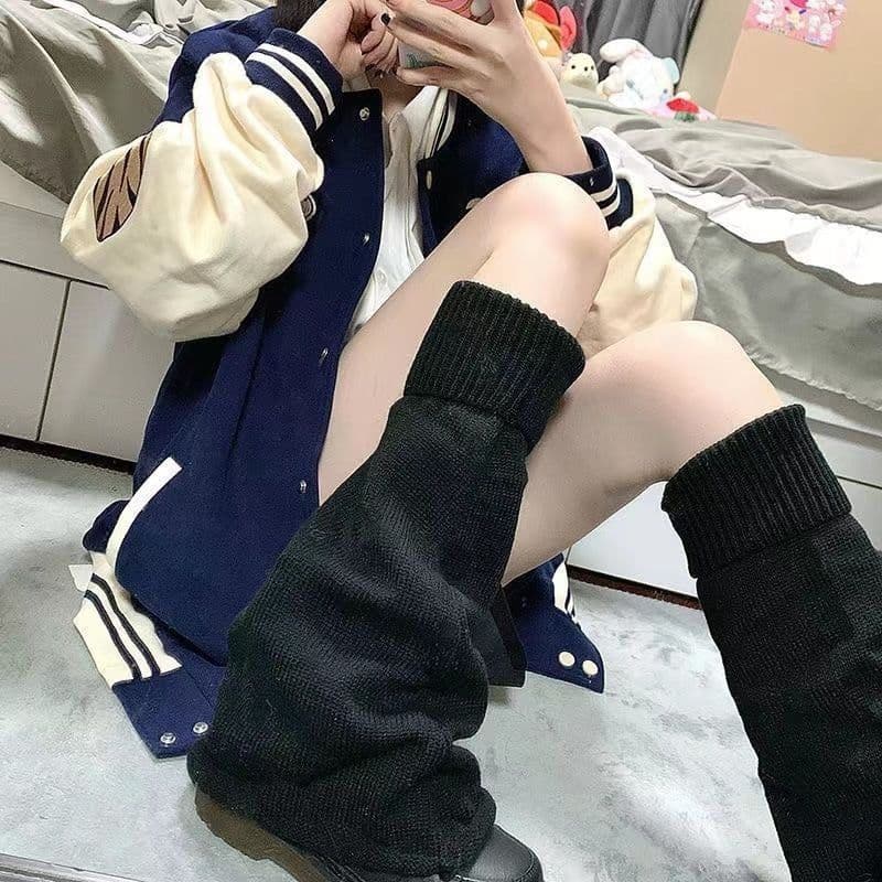 image-Japanese Style Students Pile Style Knitted Leg Warmers