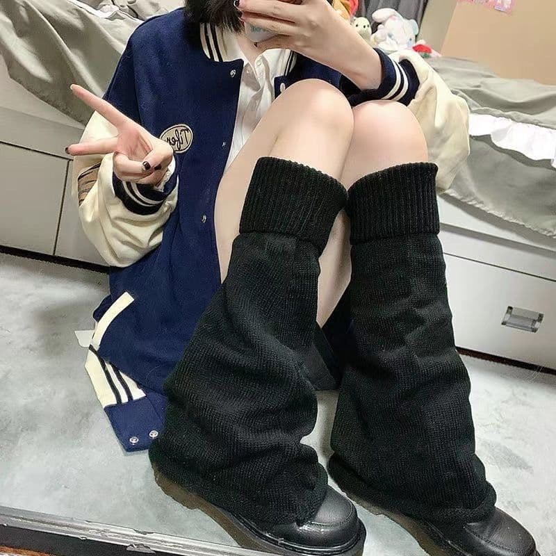 image-Japanese Style Students Pile Style Knitted Leg Warmers